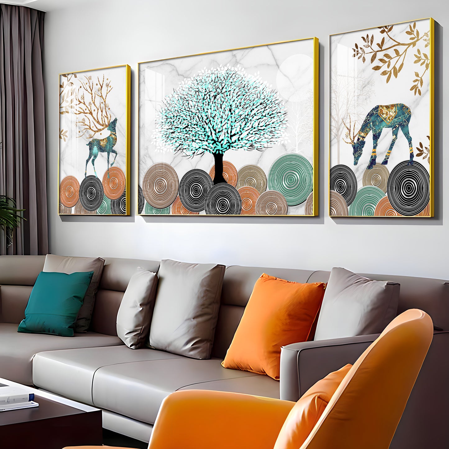 Tree With Unique Leaves Premium Acrylic Wall Art (Set of 3)