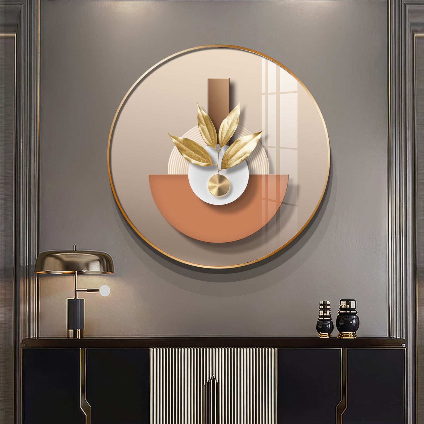 Leafy Luxe Vase Premium Acrylic Round Wall Art