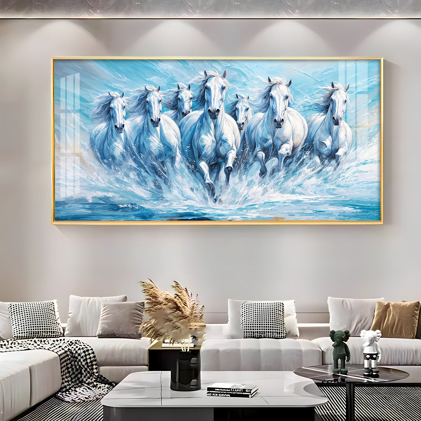 Running Horses in River Premium Acrylic Horizontal Wall Art