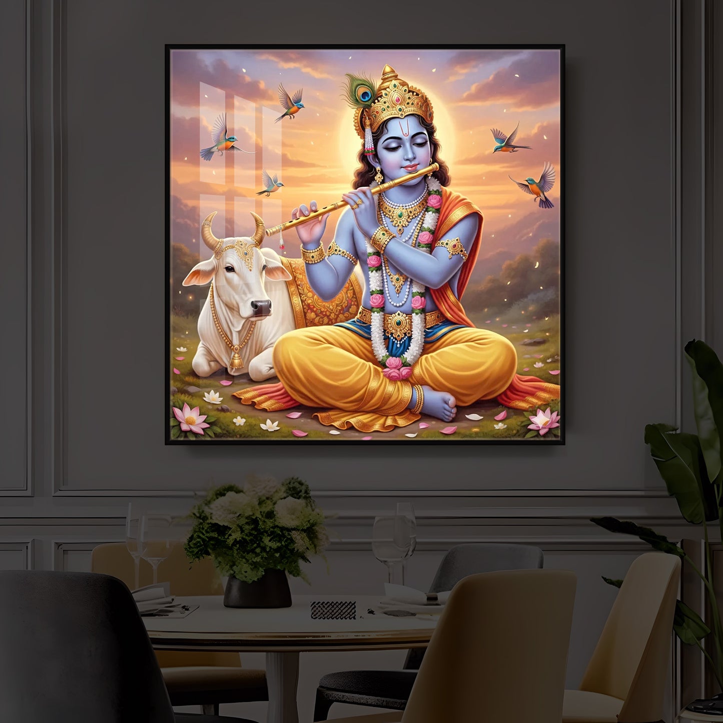 Divine Krishna Modern Luxury Backlight Square Wall Art