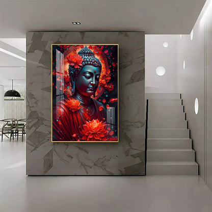 Red Buddha With Lotus Premium Acrylic Vertical Wall Art