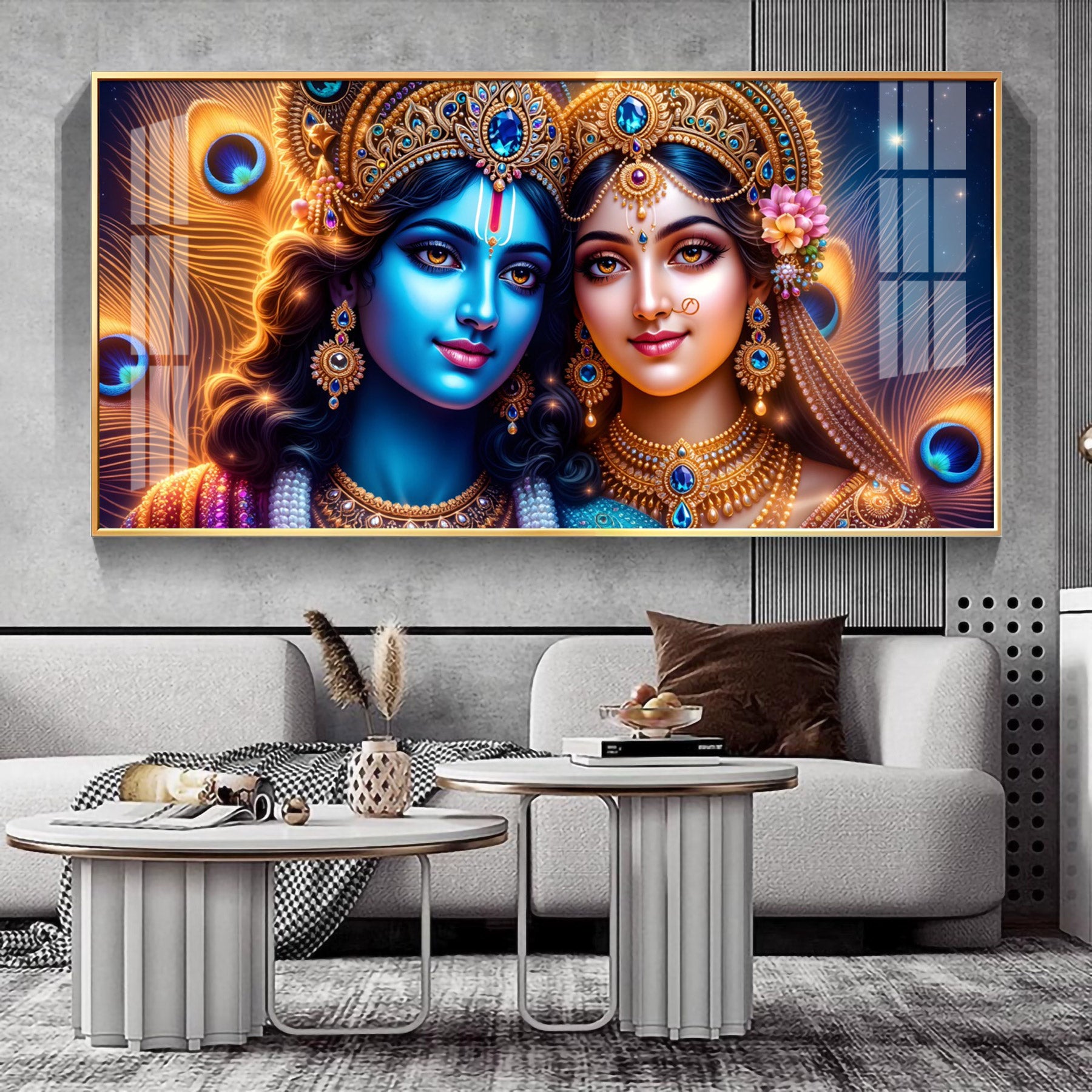 Radha Krishna In Luminous Virbant Premium Acrylic Horizontal Wall Art