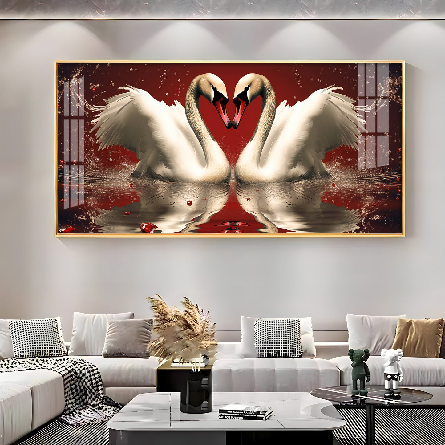 Vibrant Two Swan Premium Acrylic Horizontal Wall Art