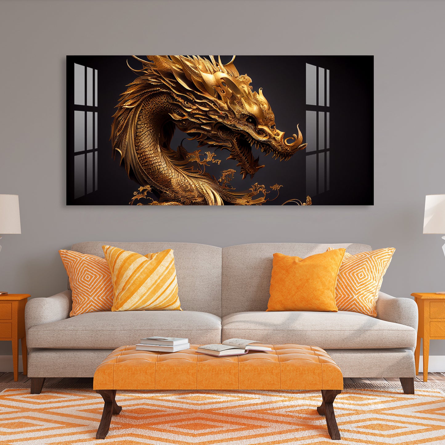 Golden Chinese Dragon Acrylic Wall Art