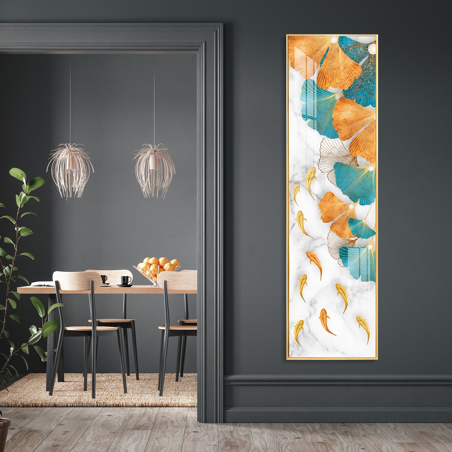 Gingko leaves Fish Premium Acrylic Vertical Wall Art