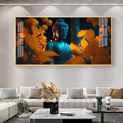 Buddha With Golden Autumn Fall Premium Acrylic Horizontal Wall Art