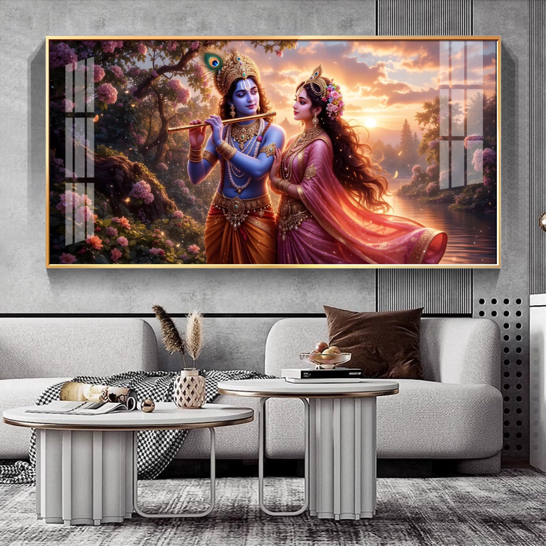 Radha Krishna Divine Love In Nature Premium Acrylic Horizontal Wall Art