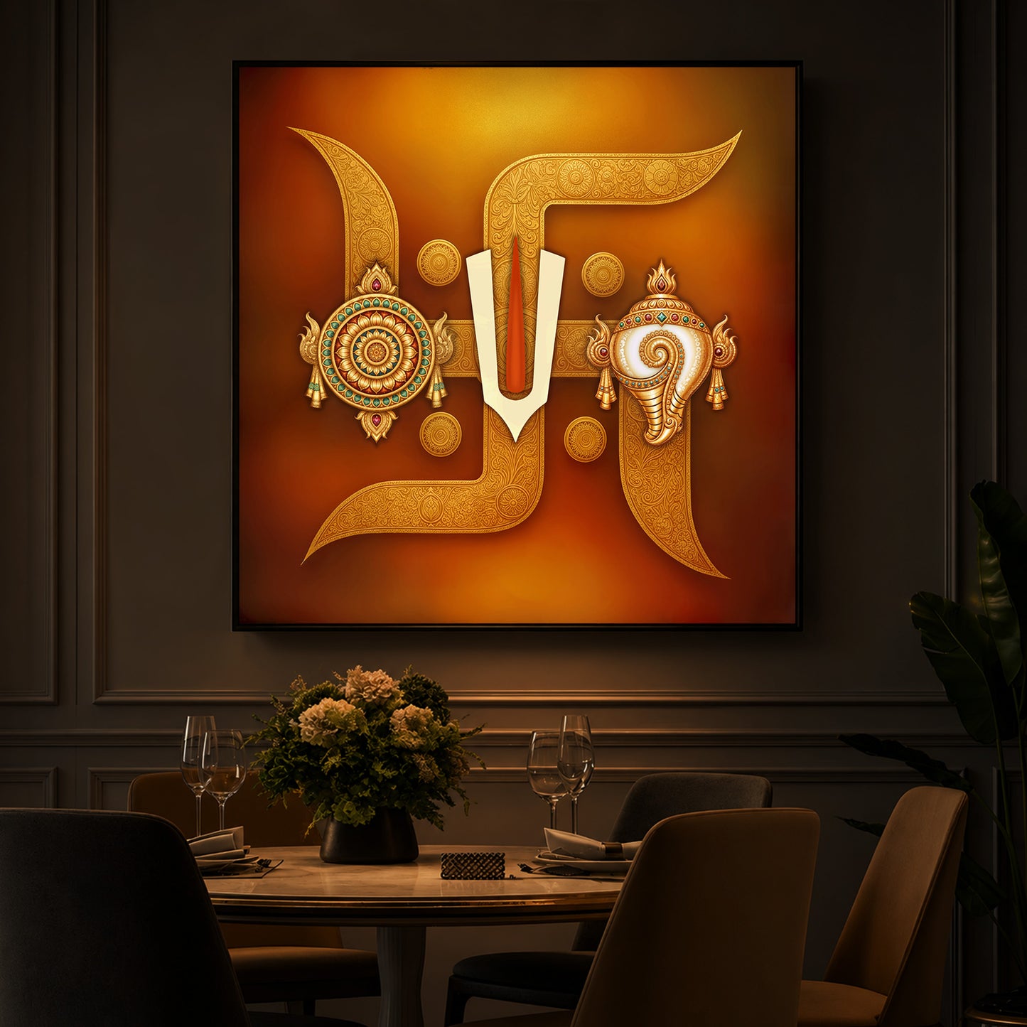 Hindu Symbols of Swastik Modern Luxury Backlight Square Wall Art