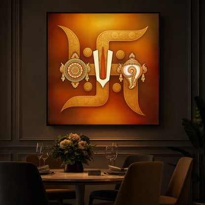 Hindu Symbols of Swastik Modern Luxury Backlight Square Wall Art
