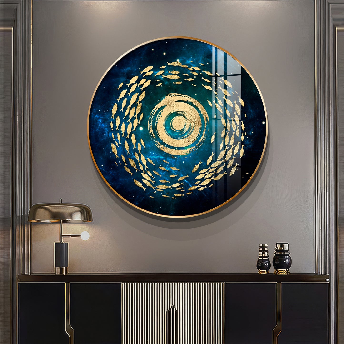 Fish Flow Mosaic Premium Acrylic Round Wall Art