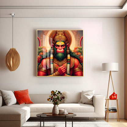 Veer Hanuman Premium Acrylic Square Wall Art