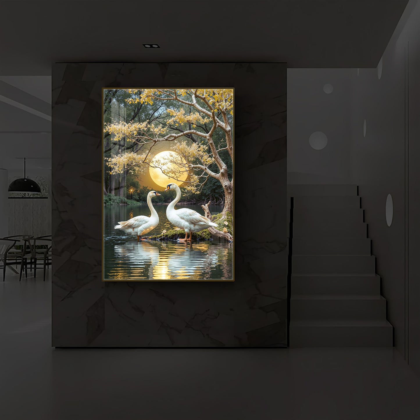Couple Swan Modern Luxury Backlight Vertical Wall Art