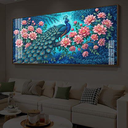 Majestic Peacock Modern Luxury Backlight Horizontal Wall Art