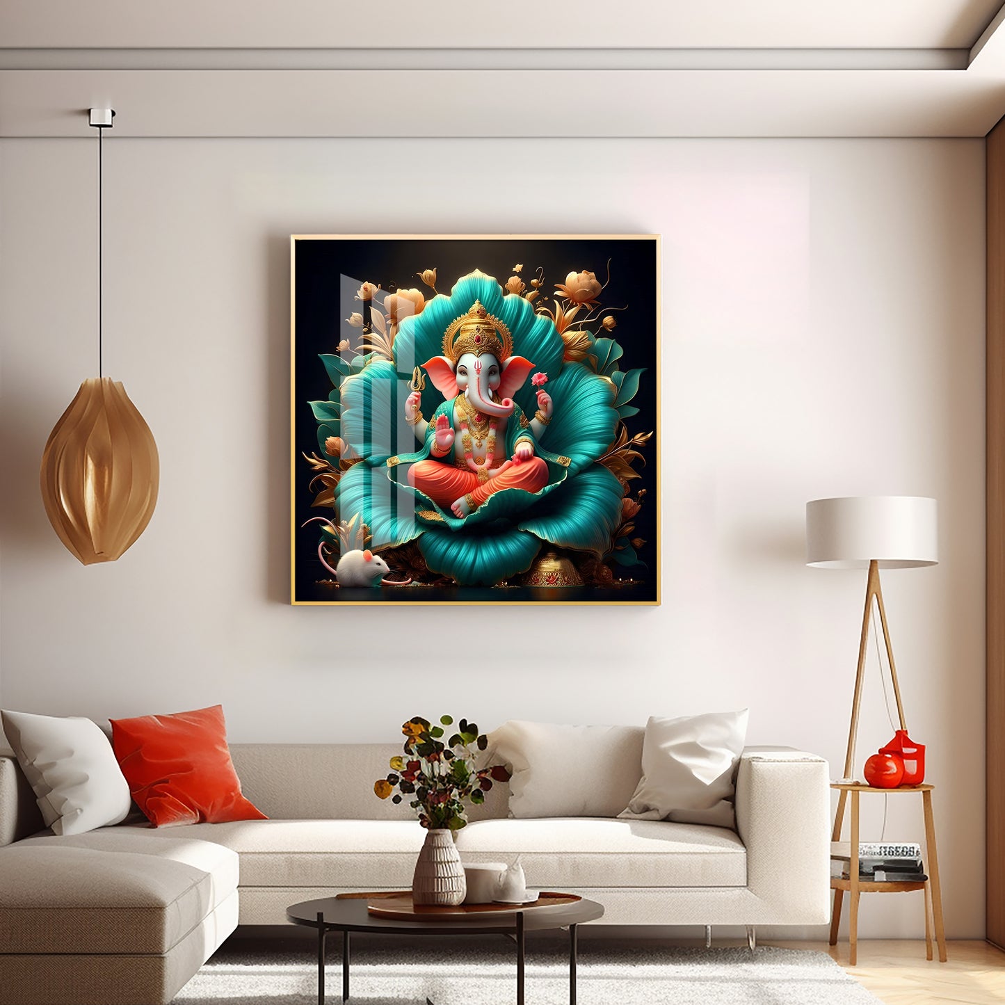 Lord Ganesh Lotus Serenity Premium Acrylic Square Wall Art