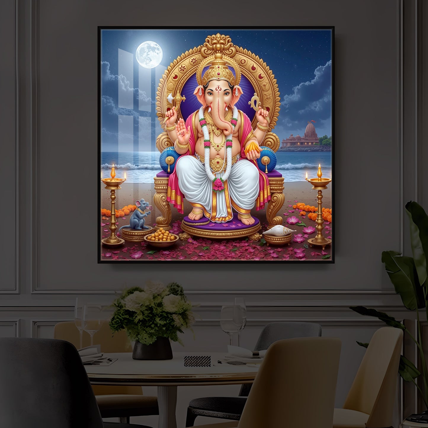 Shree Ganesh Ji Modern Luxury Backlight Square Wall Art