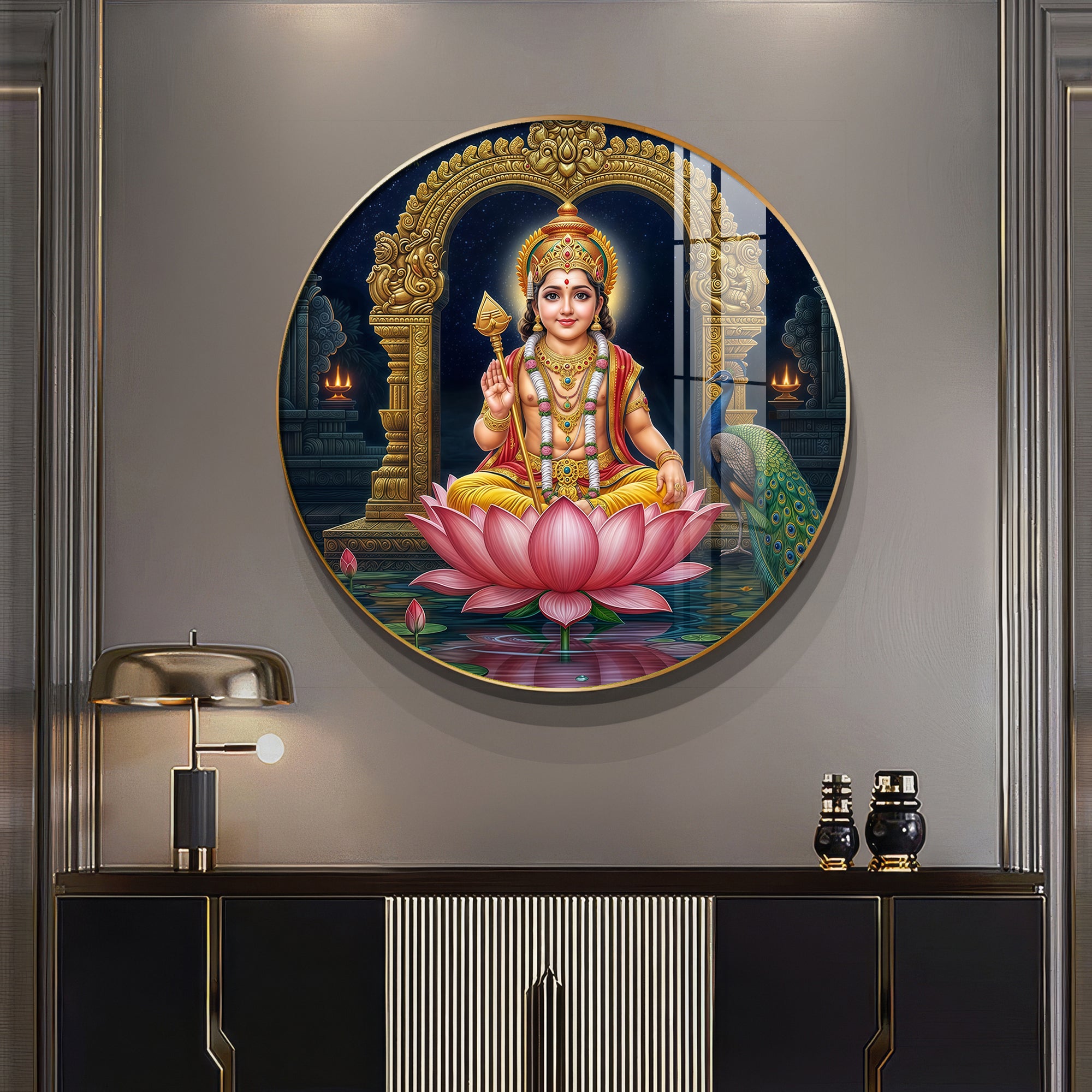 Goddess Laxmi Blessing Premium Acrylic Round Wall Art