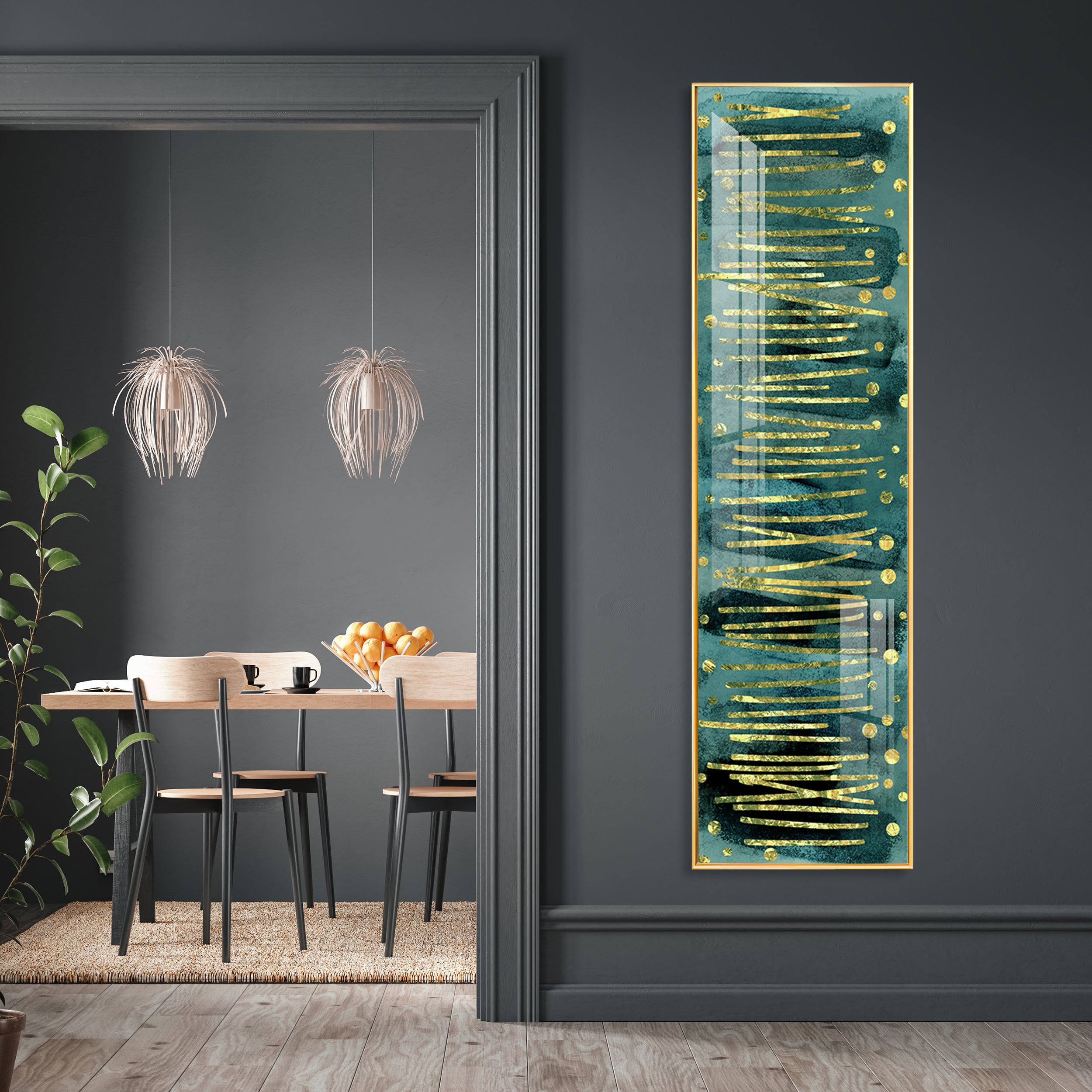 Gold Stripes & Dots Design Premium Acrylic Vertical Wall Art