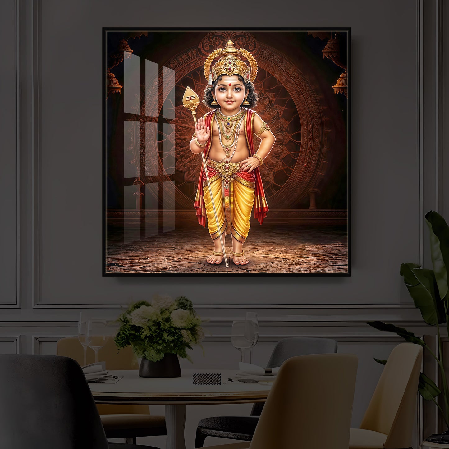 Divine Lord Murugan Modern Luxury Backlight Square Wall Art