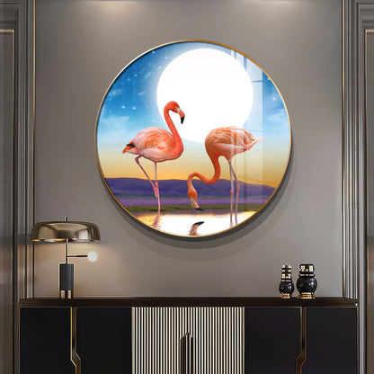 Flamingo Serenity Premium Acrylic Round Wall Art