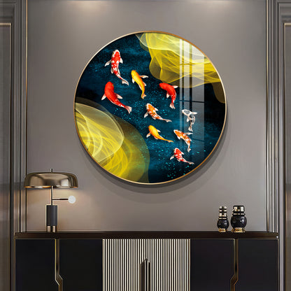 Koi In Motion Premium Acrylic Round Wall Art