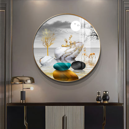 Deer And Stone Premium Acrylic Round Wall Art