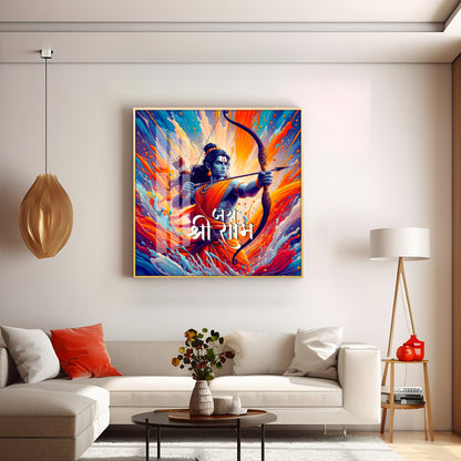 Brave Warrior Shree Ram Premium Acrylic Square Wall Art