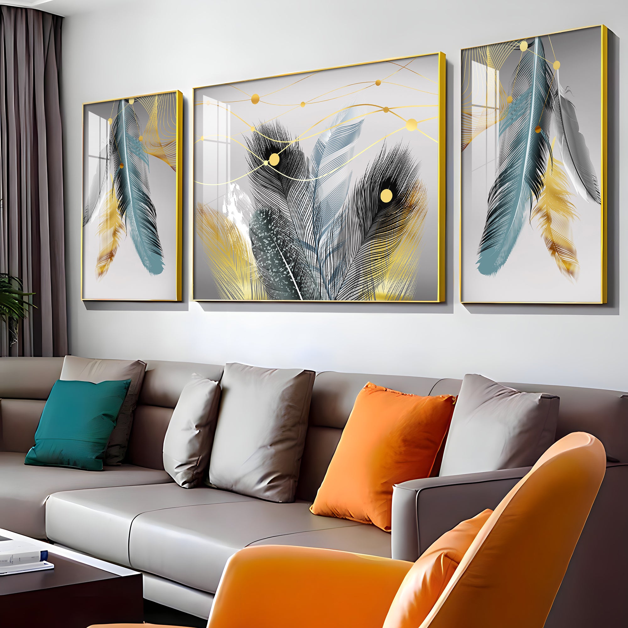 Rare Black Feather Premium Acrylic Wall Art (Set of 3)