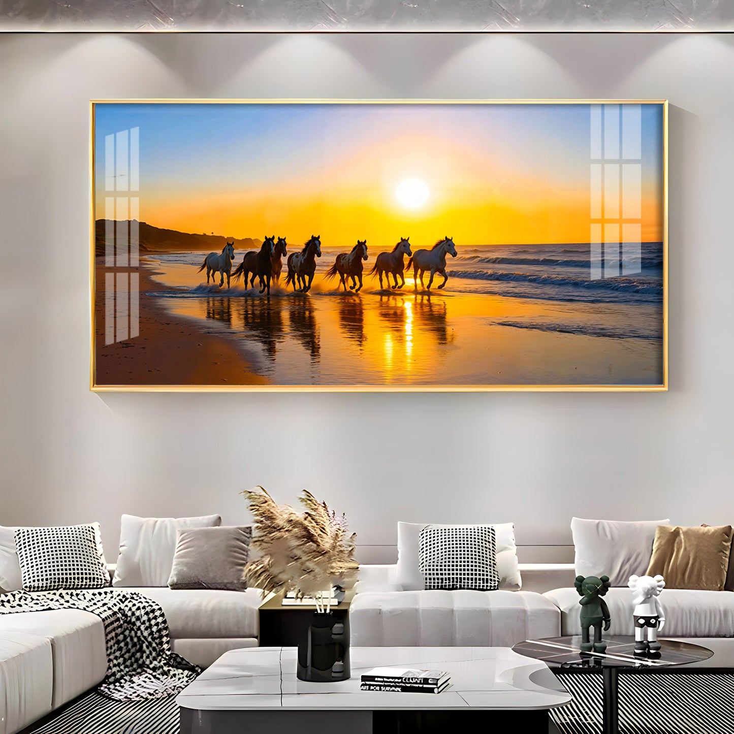 Running horses In Seaside Stallion Premium Acrylic Horizontal Wall Art