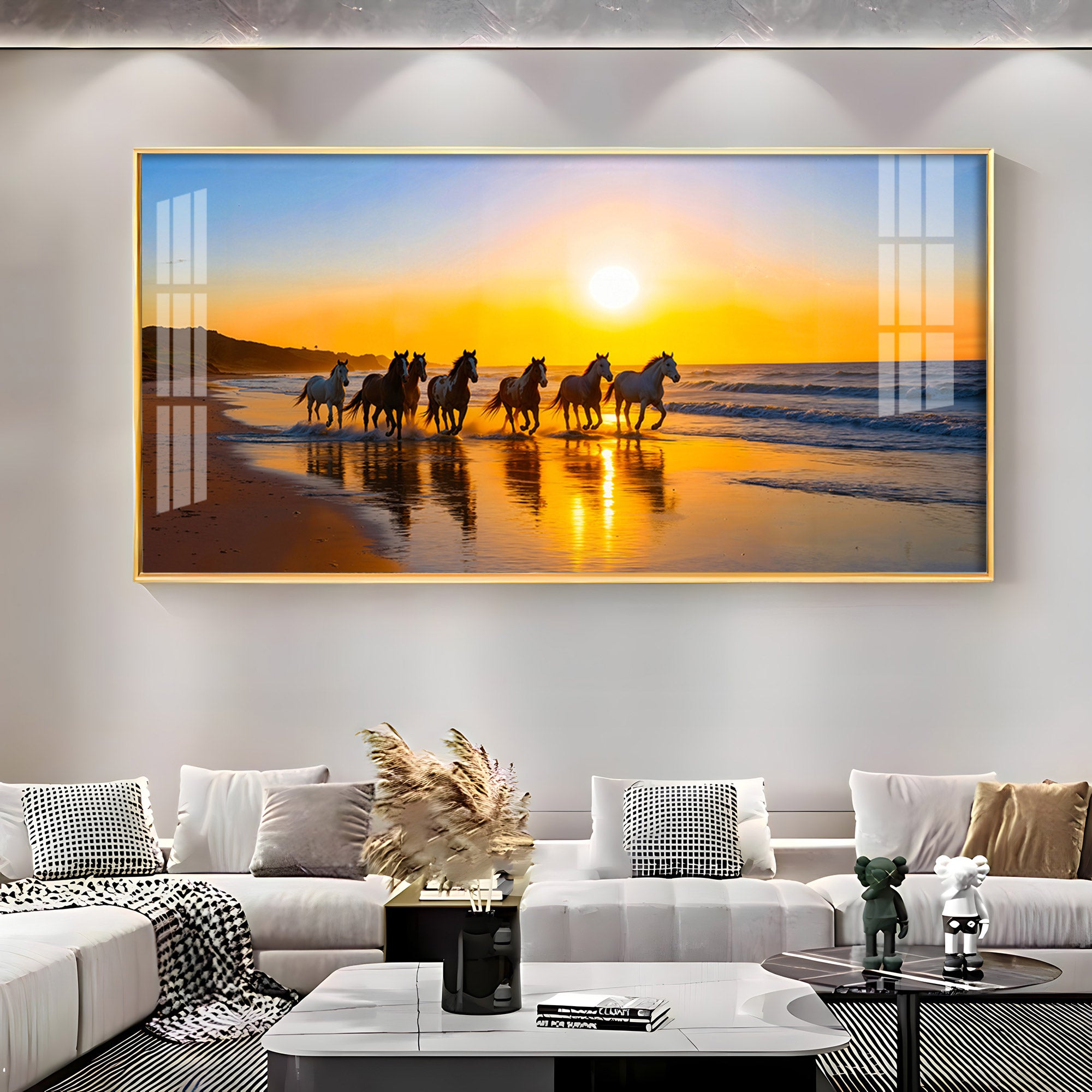 Running horses In Seaside Stallion Premium Acrylic Horizontal Wall Art