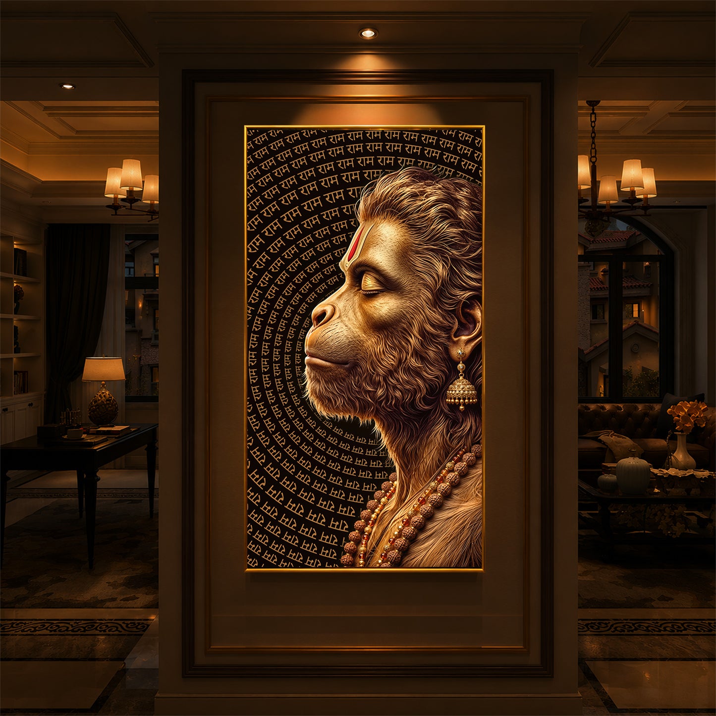 Hanuman Ji Modern Luxury Backlight Vertical Wall Art