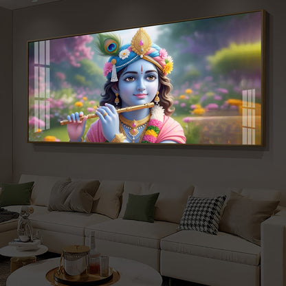 Krishna Ji Modern Luxury Backlight Horizontal Wall Art