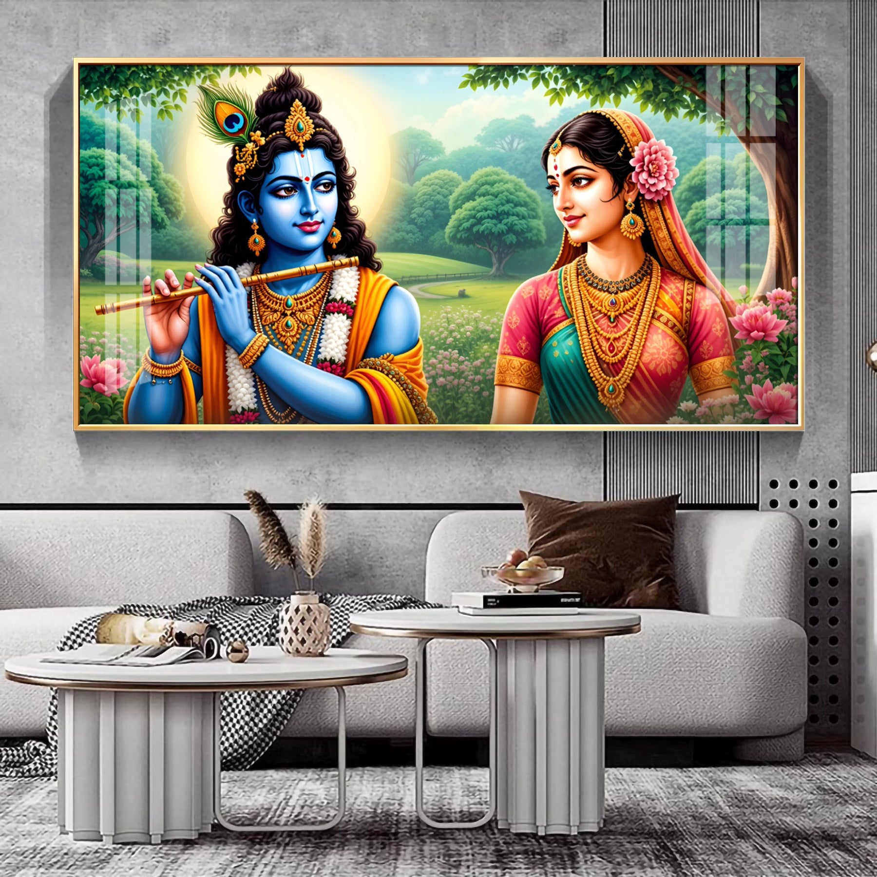 Krishna Playing Flute Premium Acrylic Horizontal Wall Art