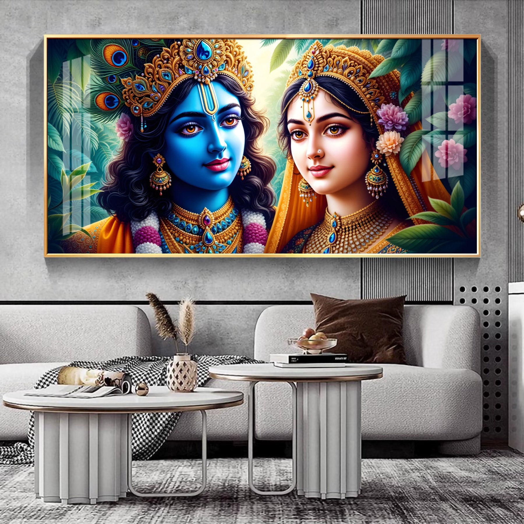 Cosmic Connection Of Radha Krishna Premium Acrylic Horizontal Wall Art