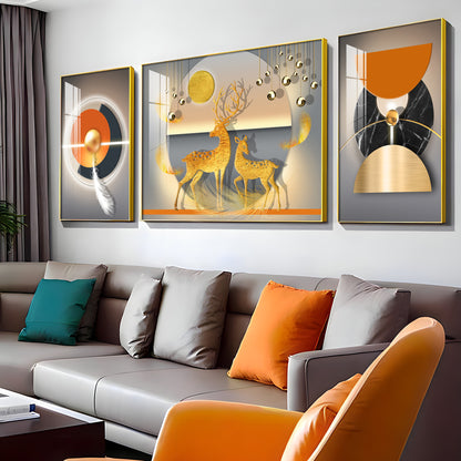 Golden Deers Premium Acrylic Wall Art (Set of 3)