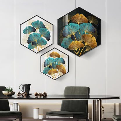 Ginko Leaf Premium Acrylic Hexagon Wall Art (Set of 3)