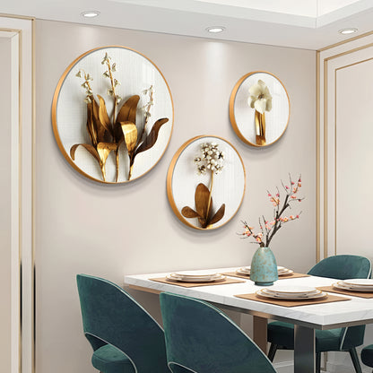 Golden Petals Premium Acrylic Round Wall Art (Set of 3)