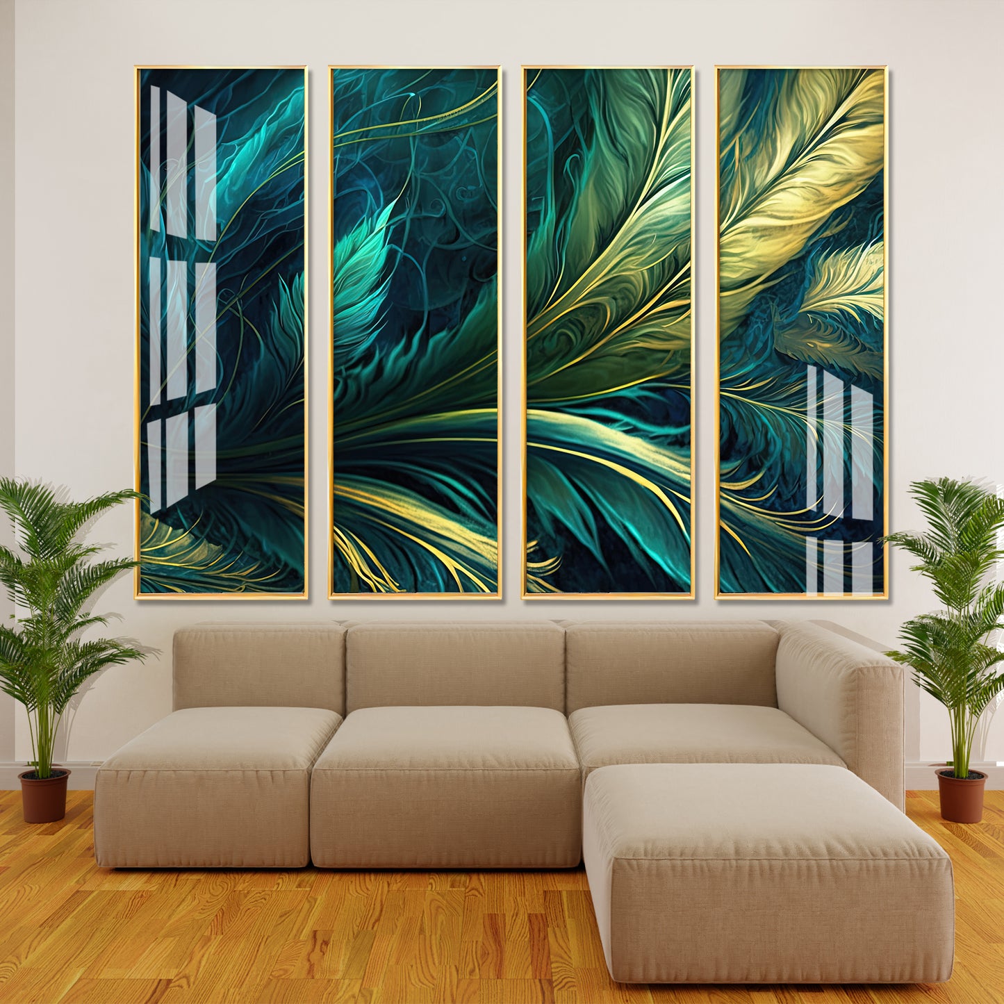 Tropical Leaves Premium Acrylic Vertical Wall Art (set of 4)