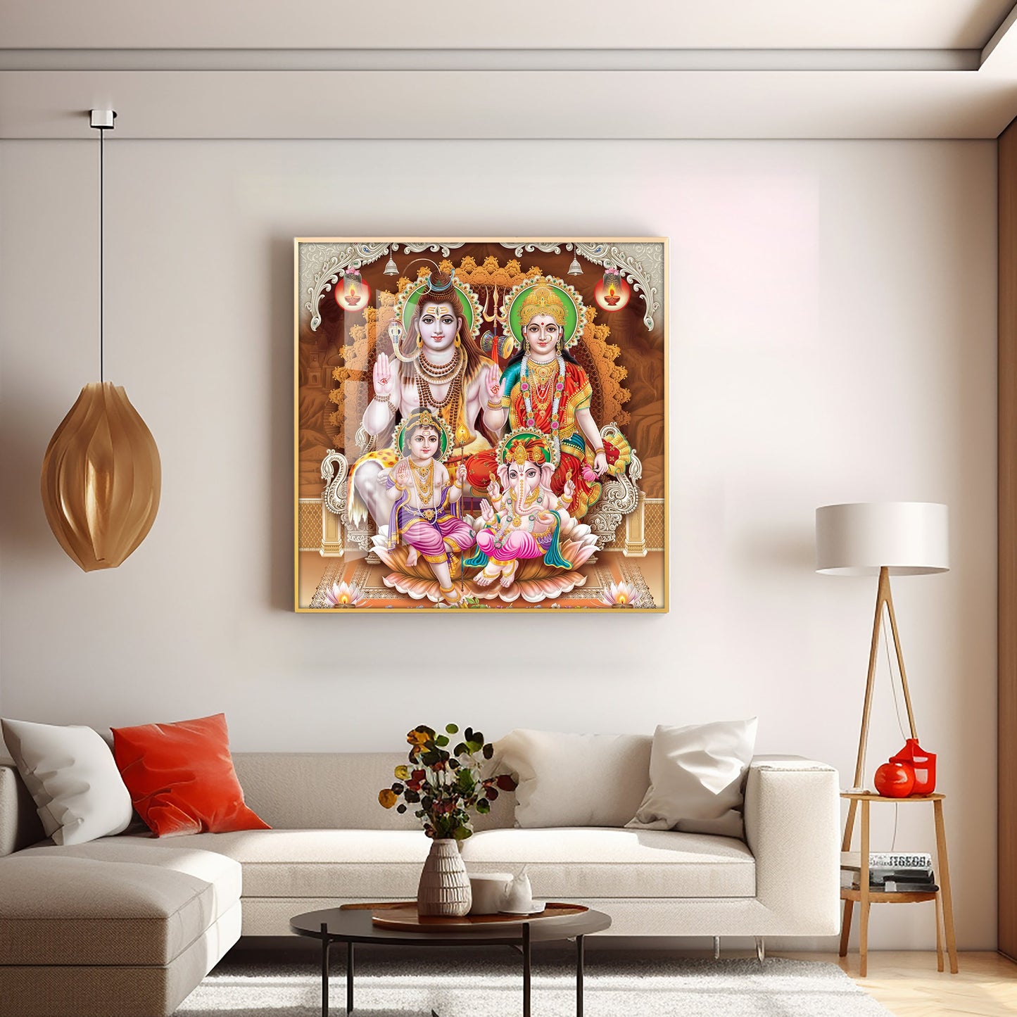 Shiv Parivar Premium Acrylic Square Wall Art - 24X24 inches / Gold