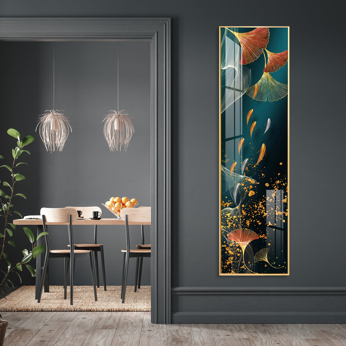 Ginkgo Biloba Leaves & Fish Premium Acrylic Vertical Wall Art
