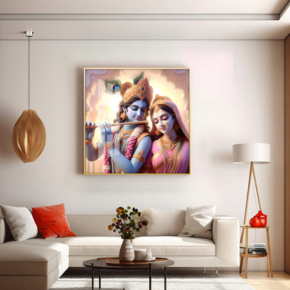 Krishna Playing Flute For Radha Premium Acrylic Square Wall Art