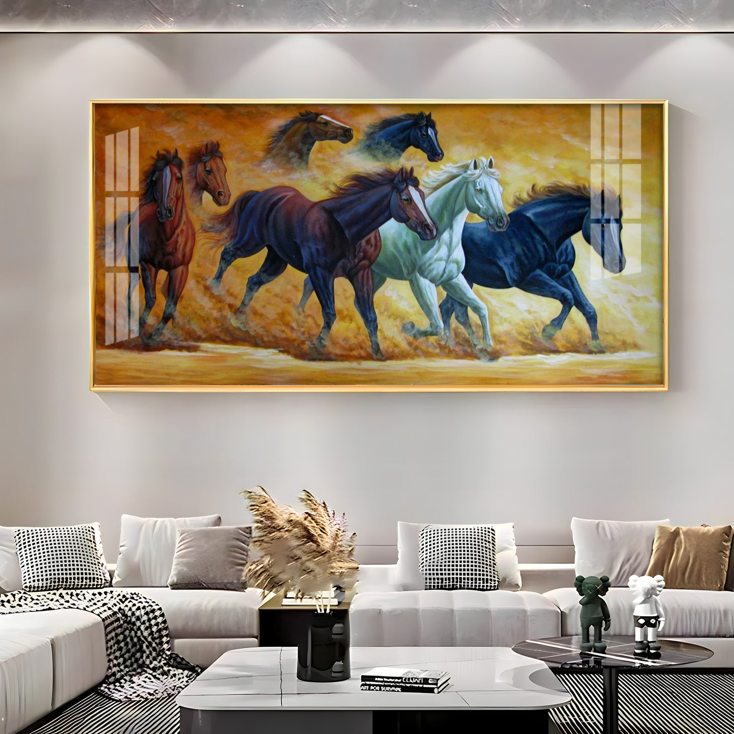 Golden Dust Running Horses Premium Acrylic Horizontal Wall Art