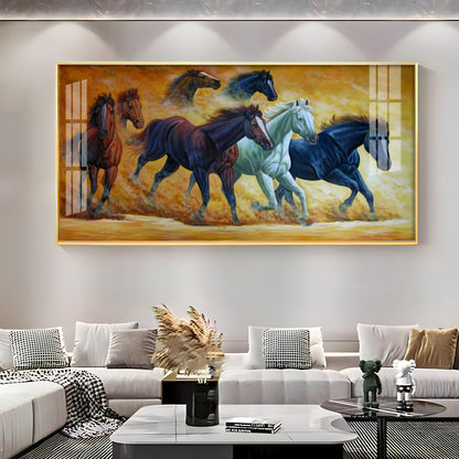 Golden Dust Running Horses Premium Acrylic Horizontal Wall Art