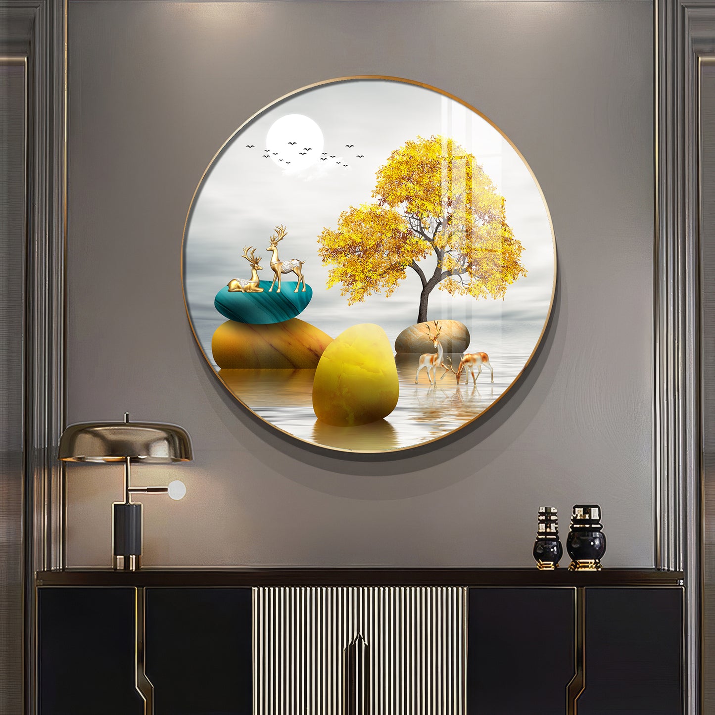 The Tree and The Fawn Premium Acrylic Round Wall Art