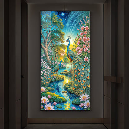 Forest Peacock Modern Luxury Backlight Vertical Wall Art