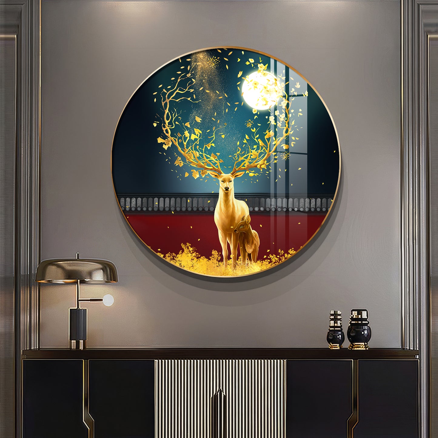 Celestial Deer Premium Acrylic Round Wall Art