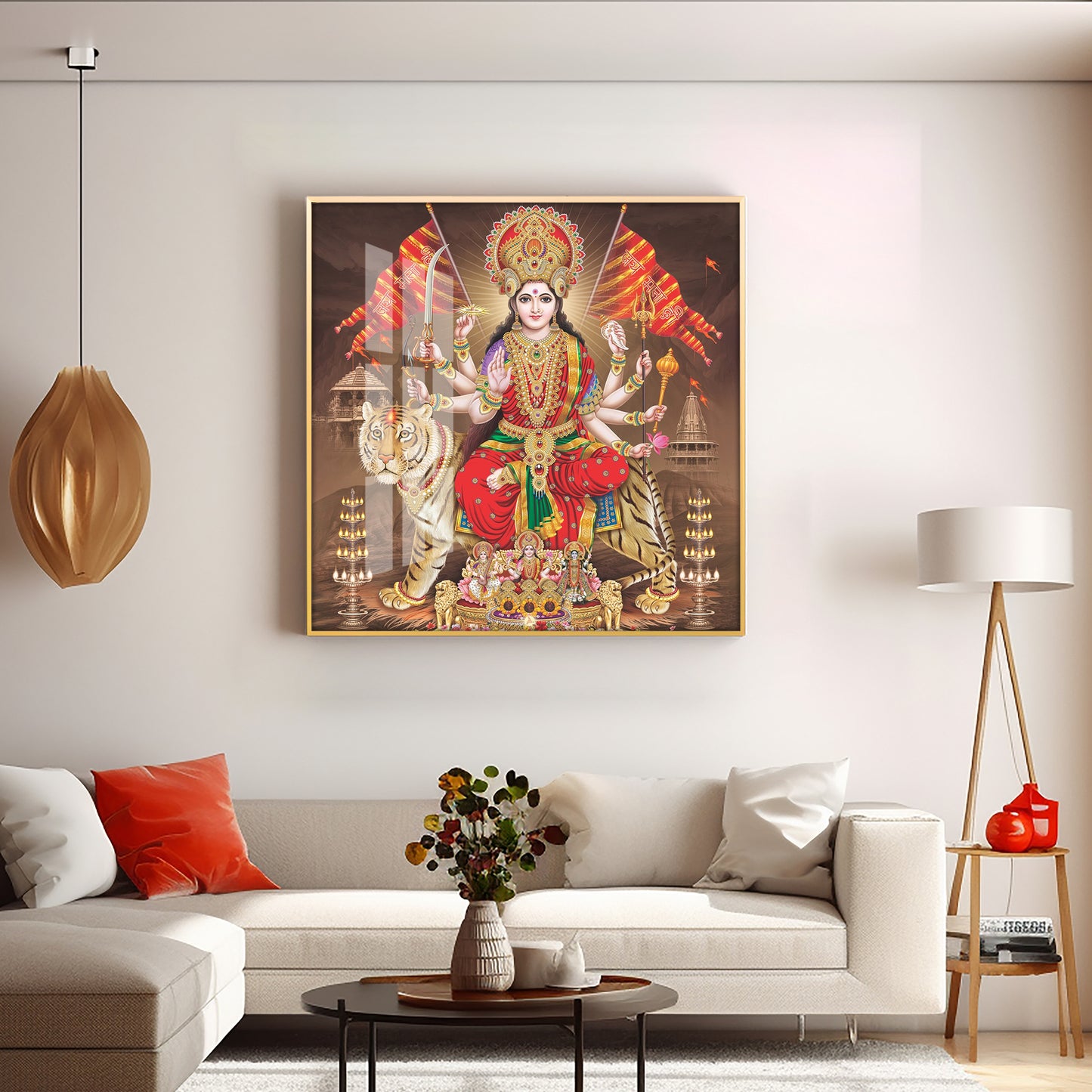 Divine Aura Of Maa Durga Premium Acrylic Square Wall Art