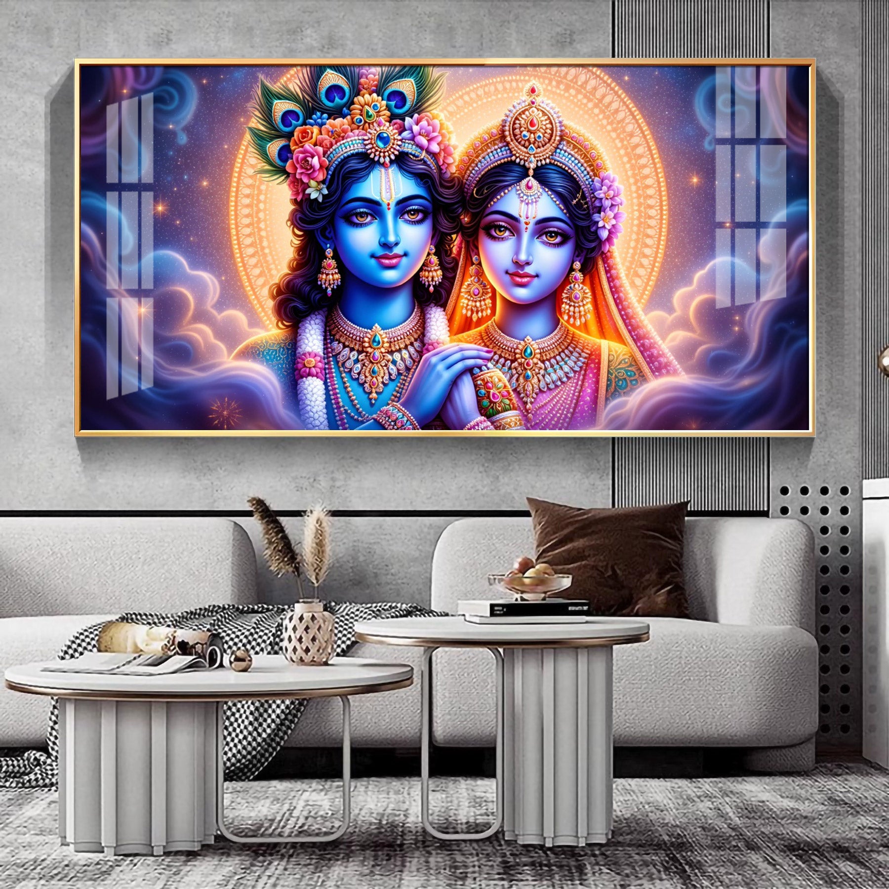 Radha Krishna In Majestic Cloud Premium Acrylic Horizontal Wall Art