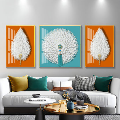 Paper Feather Art  Premium Acrylic Wall Art (Set of 3)