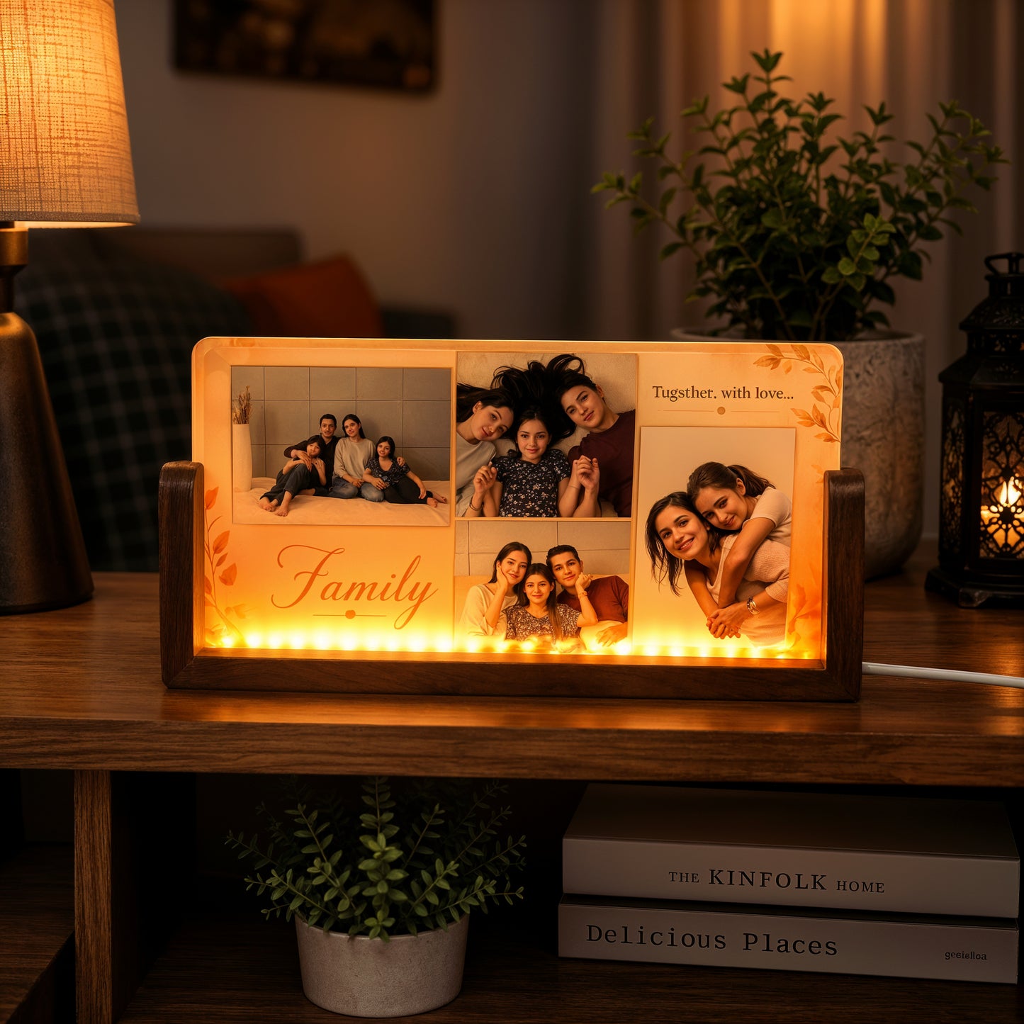 Family Photo Acrylic LED Table Lamp - Wooden Stand