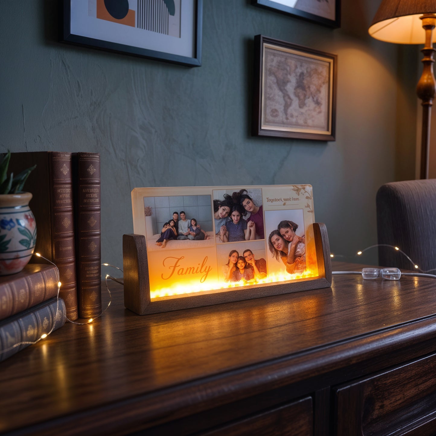 Family Photo Acrylic LED Table Lamp - Wooden Stand
